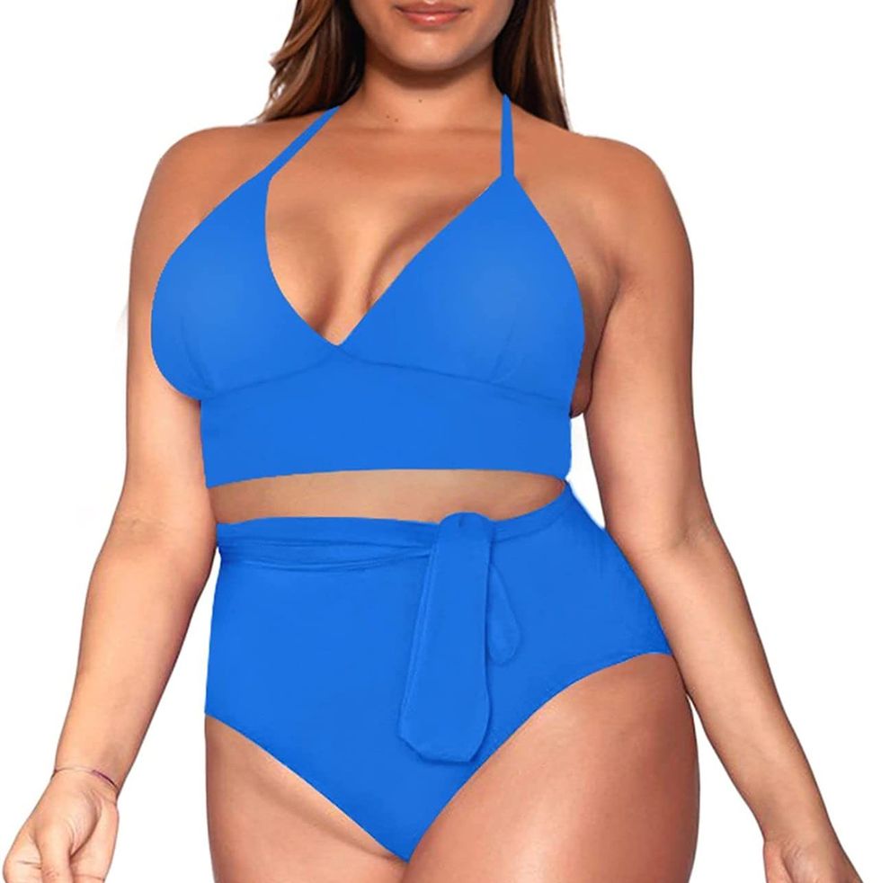 ZINPRETTY Plus Size High Waisted Bikini Set Womens Swimsuit Cheeky Two  Piece Sports Color Block Bathing Suit Large Bust : : Clothing,  Shoes 