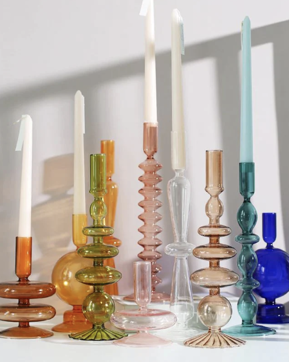 Glass Bubble Candlestick Holders