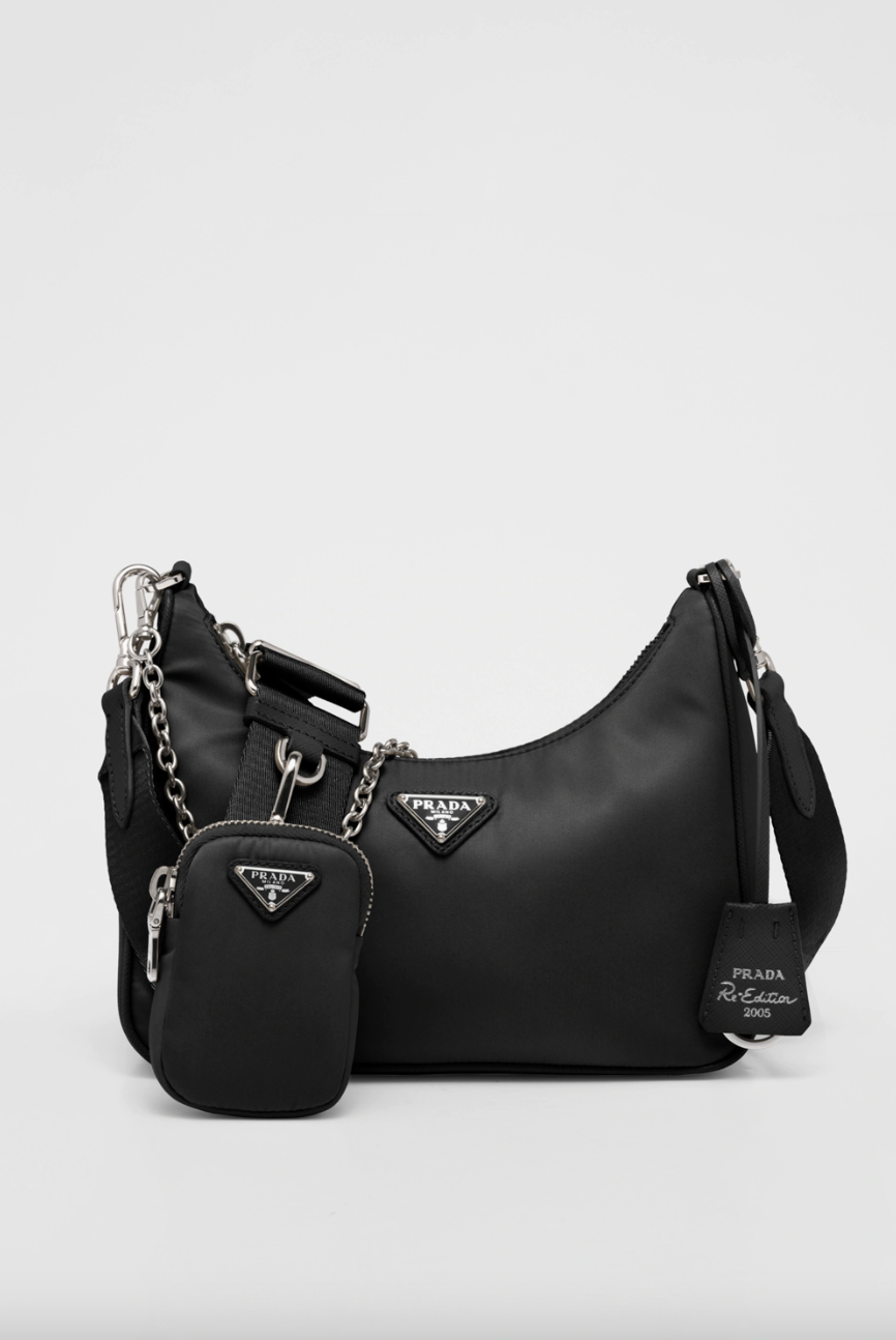 Prada Bauletto Recycled Nylon Shoulder Bag in Black