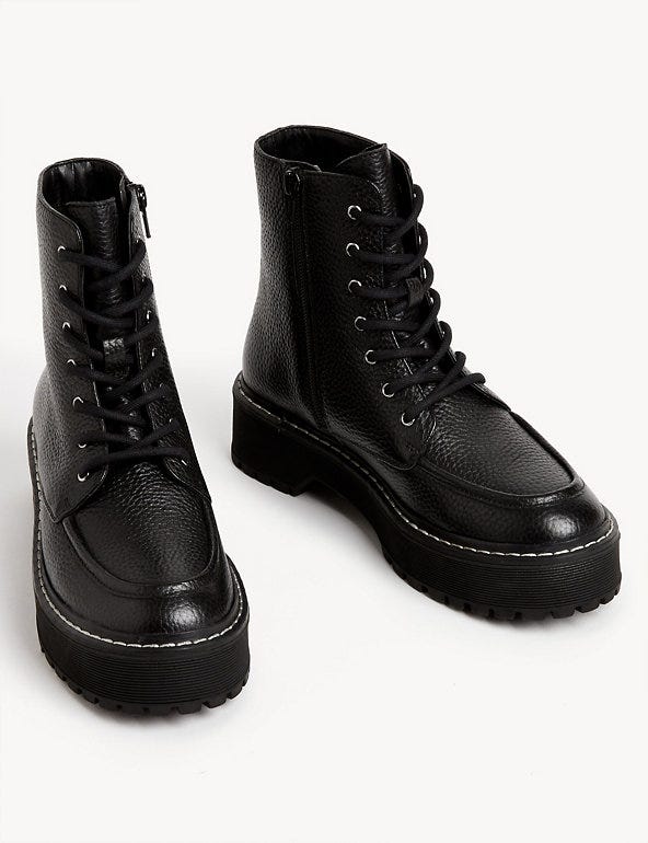 Leather Chunky Lace Up Flatform Boots
