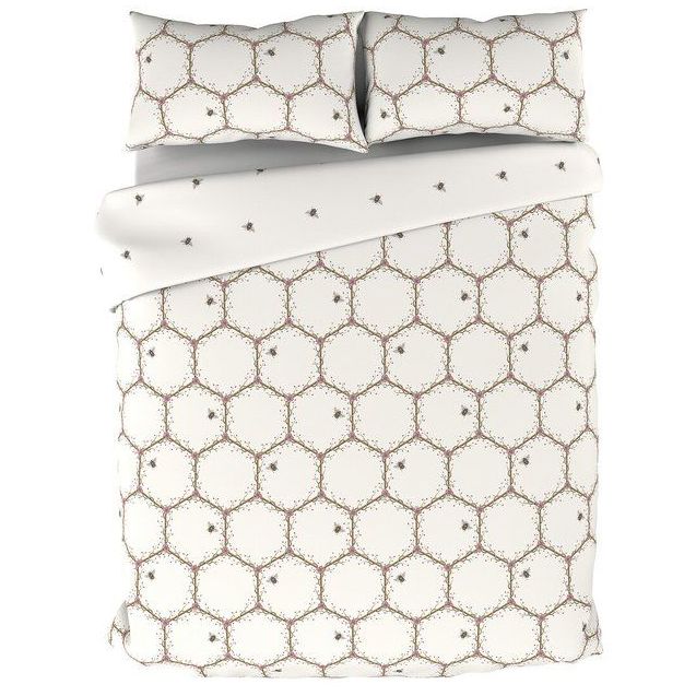 Honeycomb Print Cream Reversible Bedding Set