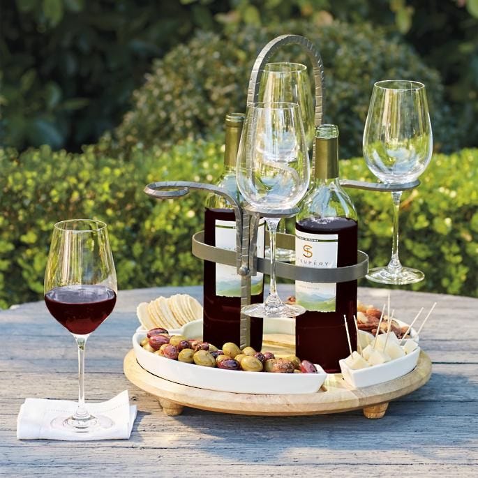 Hand Made Portable Wine Caddy With Stemmed Wine Glasses Included 