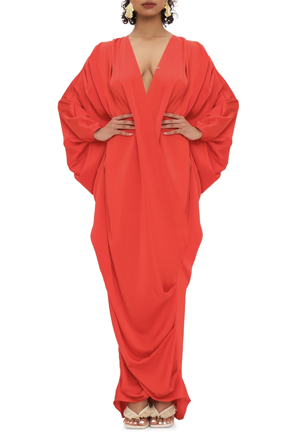 Tibara Drape Dolman-Sleeve Kaftan Dress