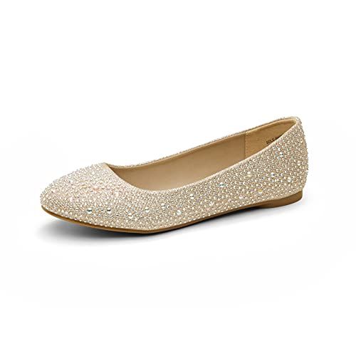 Sole-Shine Gold Rhinestone Ballet Flats Shoes