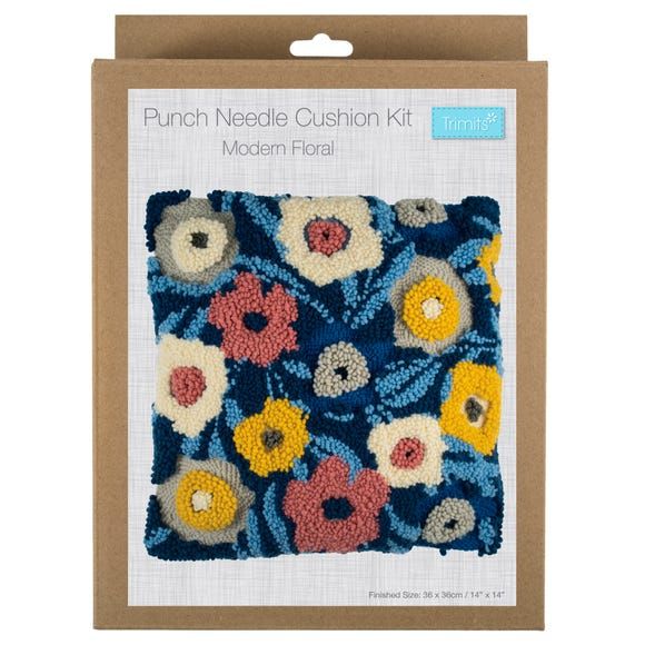 Blue Floral Punch Needle Kit Beginner Easy 