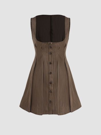 Square Neck Stripe Short Dress
