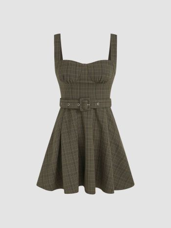 Gingham Cami Pleated Short Dress