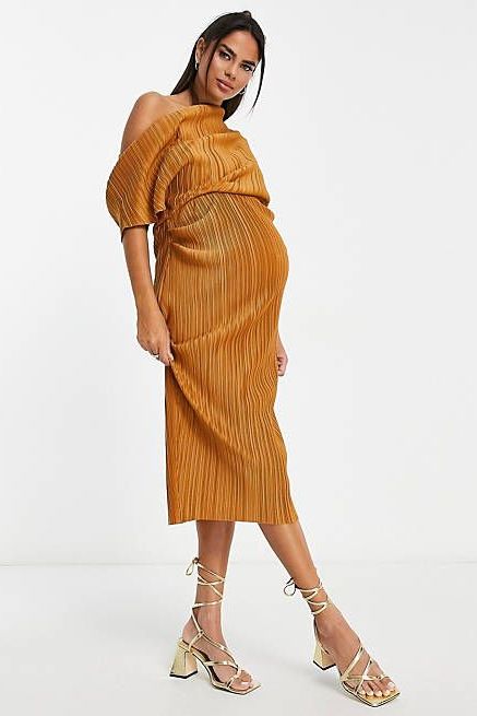 ASOS DESIGN Maternity Nursing crop top plisse midi dress, ASOS
