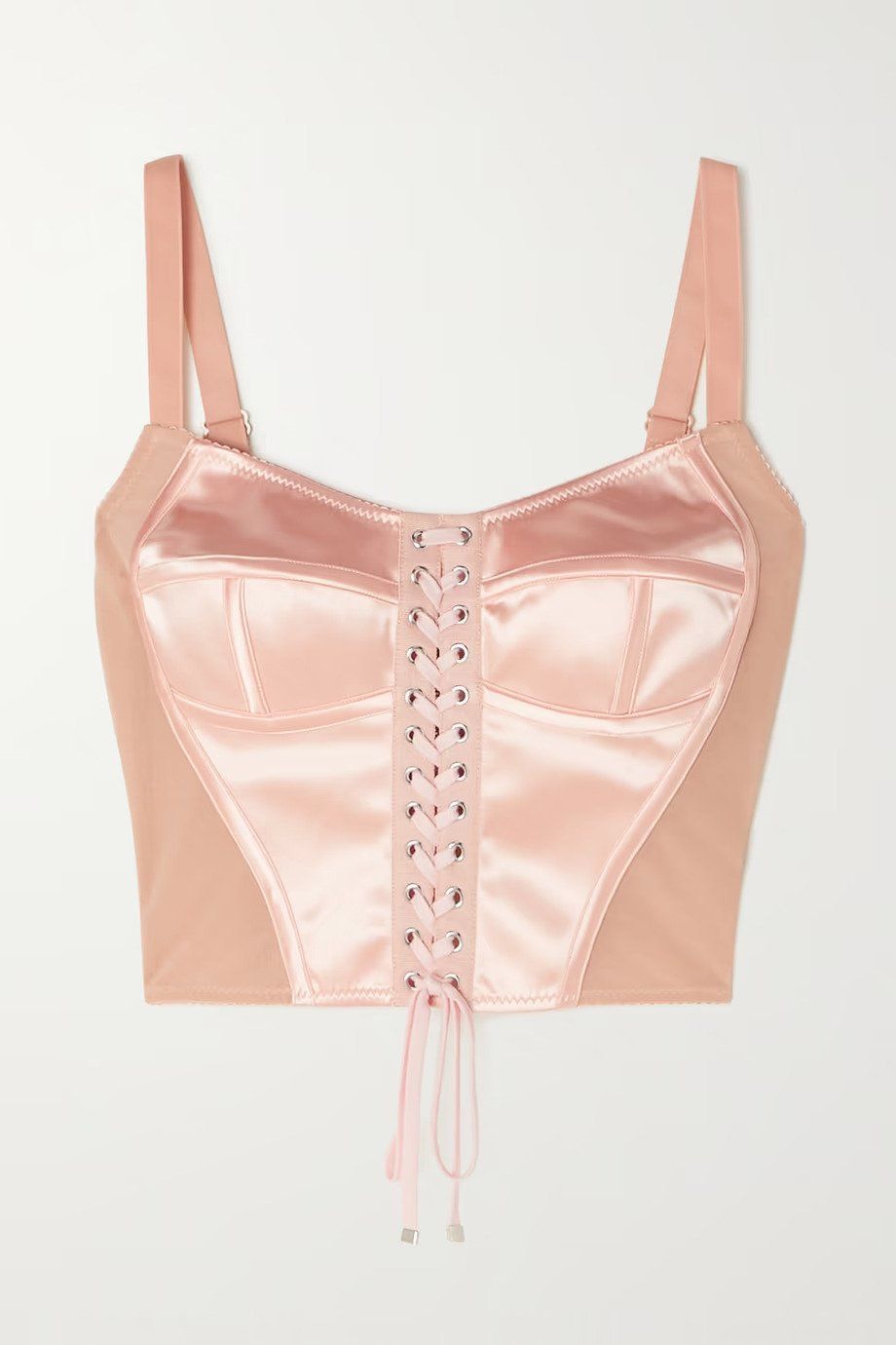 Dolce & Gabbana Lace-up satin and mesh bustier top 
