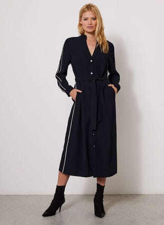 Navy Contrast Midi Shirt Dress