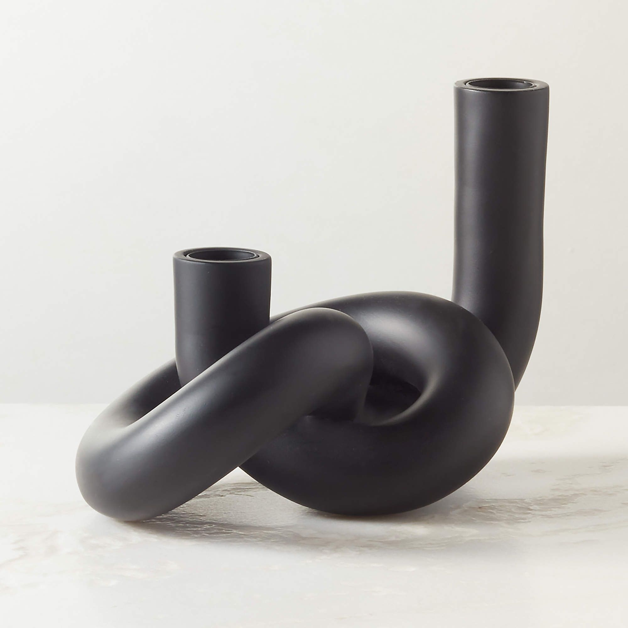 Asha Black Knotted Double Taper Candle Holder