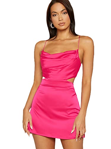 Open Back Cowl Neck Satin Slip Dress 