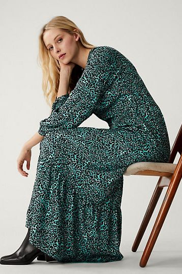 Printed Round Neck Maxi Tiered Dress