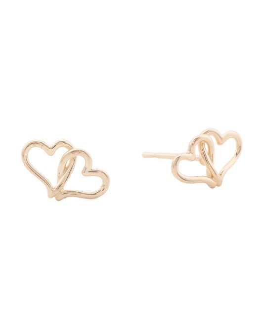 14kt Gold Double Heart Stud Earrings