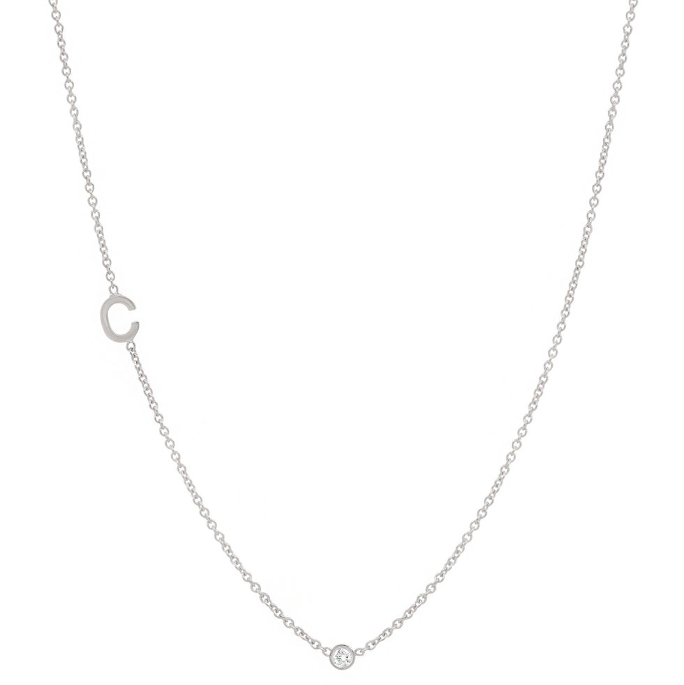 Small Asymmetrical Initial & Diamond Necklace 