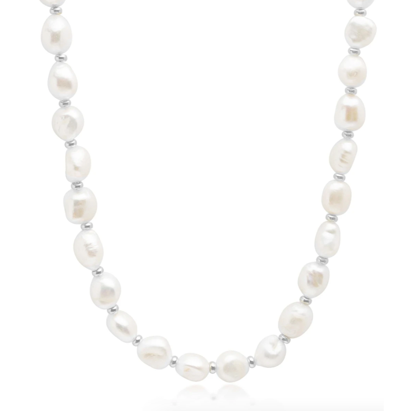 Men's Baroque Pearl Choker with Silver