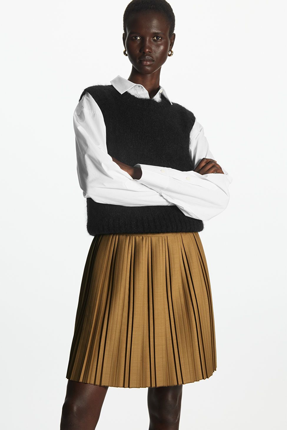 Pleated Wool Blend Mini Skirt