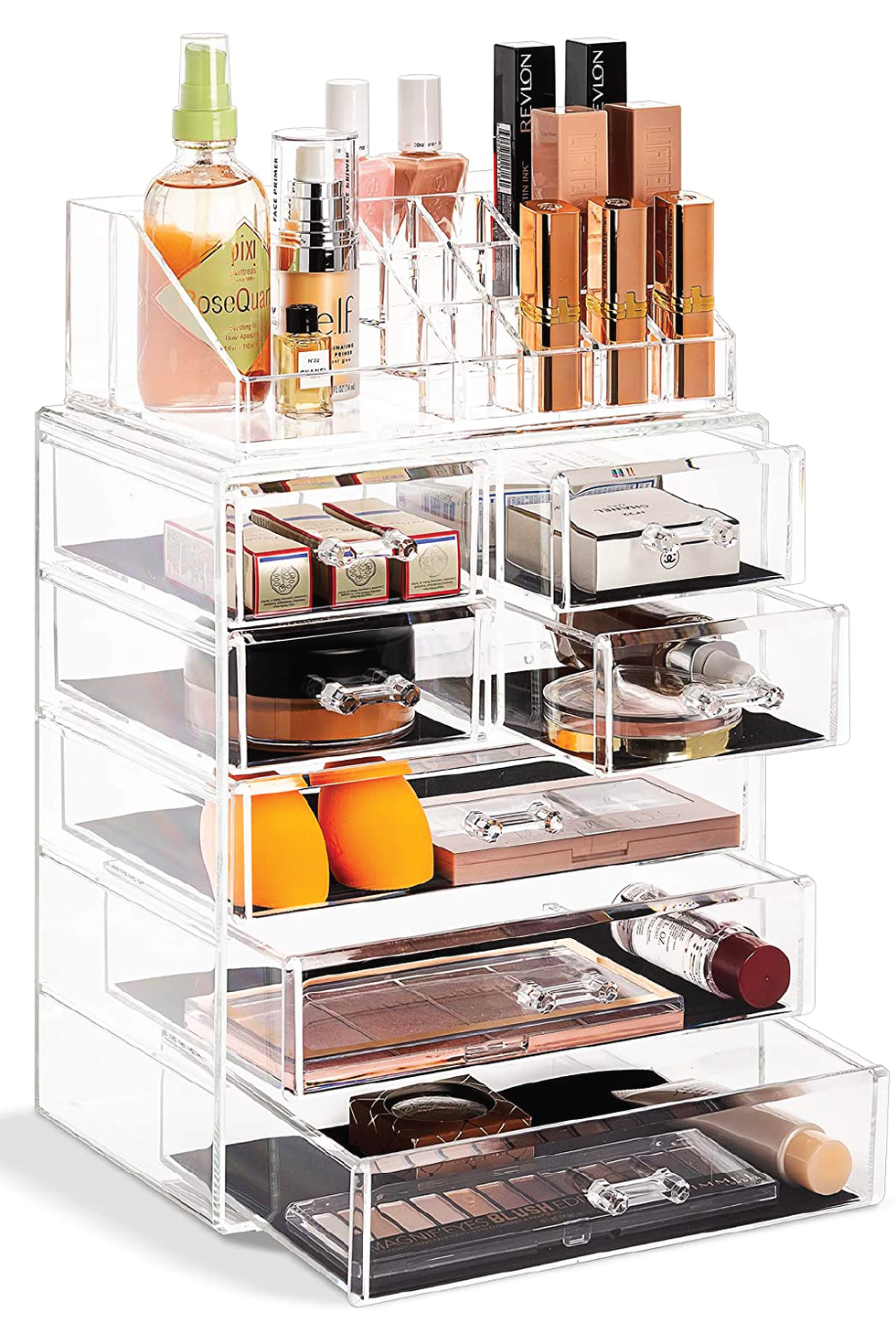 STORi Clear Plastic Multi-Level Vanity Organizer | Rectangular 4-Tier  Holder for Makeup, Eyeshadow Palettes, & up to 40 Nail Polish Bottles |  Made in