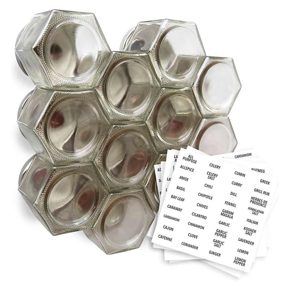Complete Set of 24 Glass Spice Jars with Labels 4oz Square Bottles with  Shaker Lids and Airtight Metal Caps, Includes Silicone Collapsible Funnel  for Easy Filling and Refilling