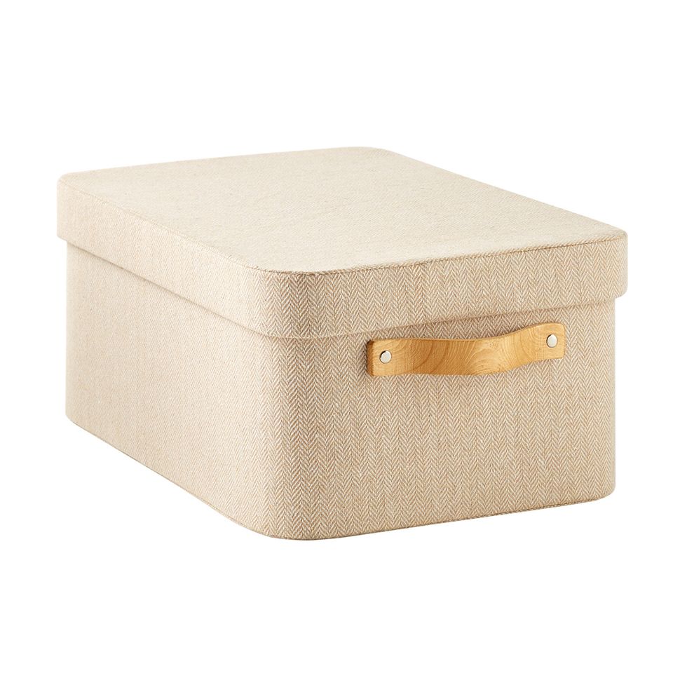 Small Herringbone Box w/ Wooden Handles Natural