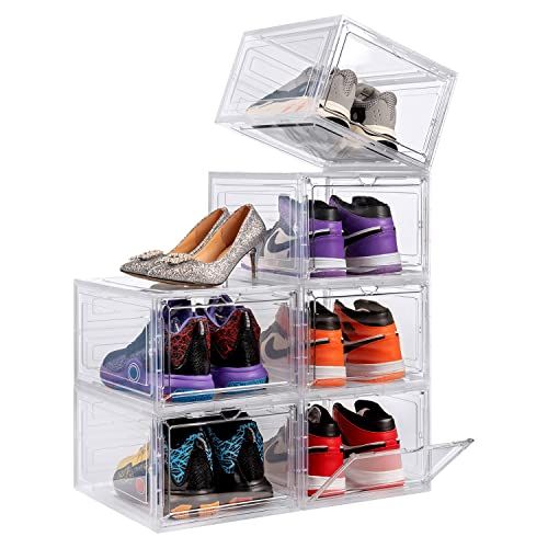 6-Pack Stackable Clear Plastic Shoe Organizer Containers