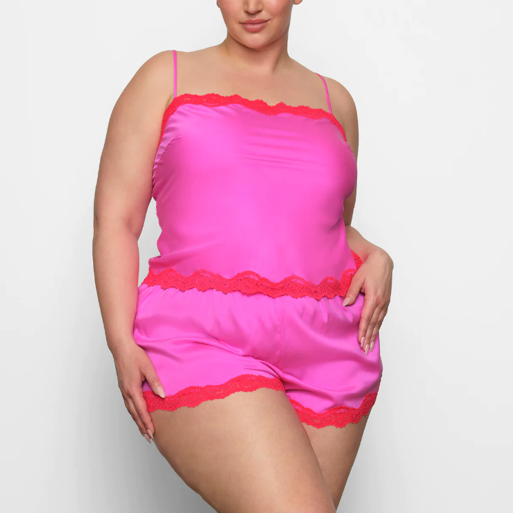 Lace Trimmed Silk Short in Neon Orchid