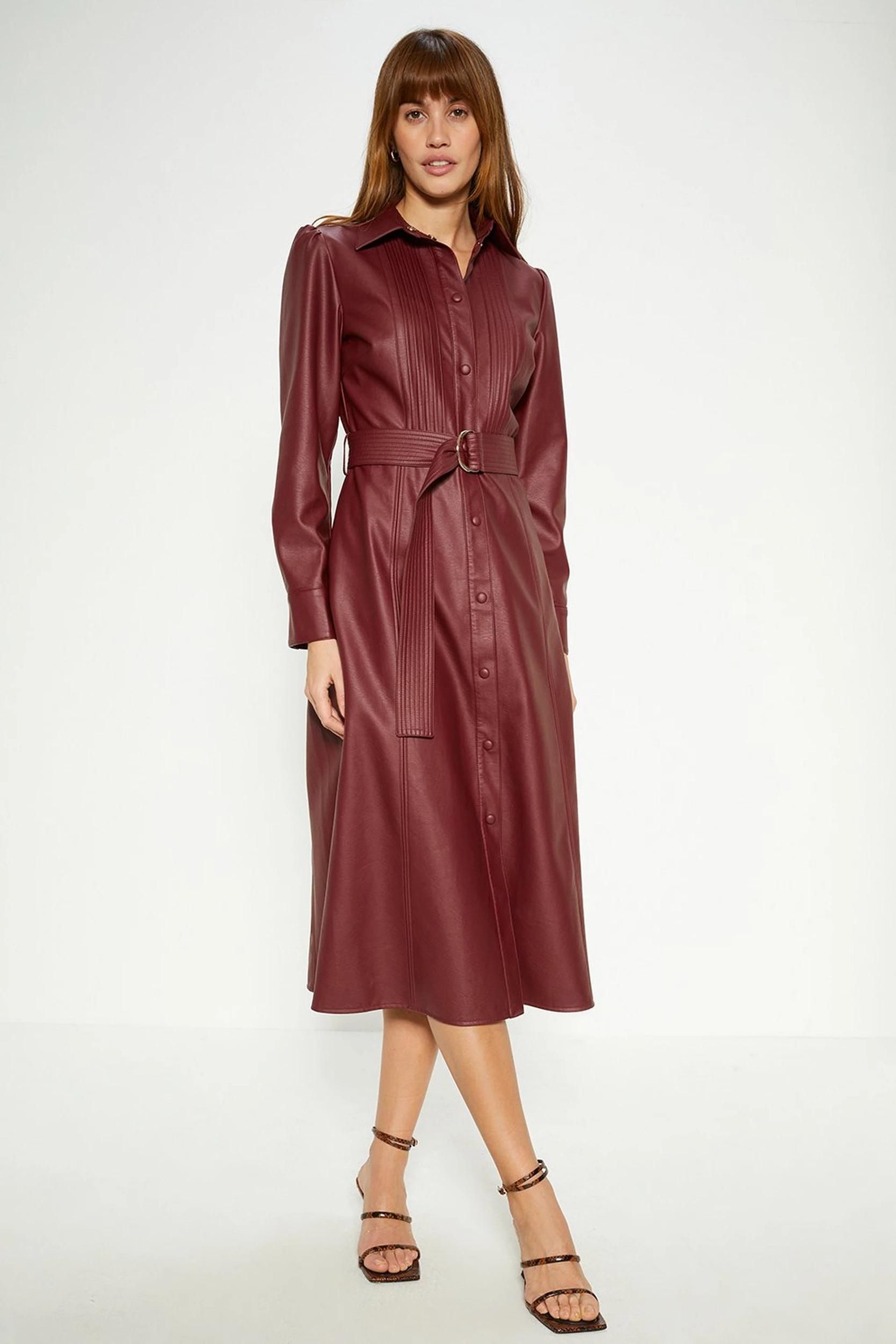 Buy Leather Look Sheath Midi Dress with Front Split Black For Women | Styli  UAE
