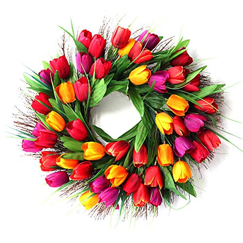 Corona de tulipanes rosa y naranja