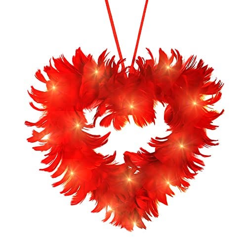 Corona de San Valentín de plumas con luces