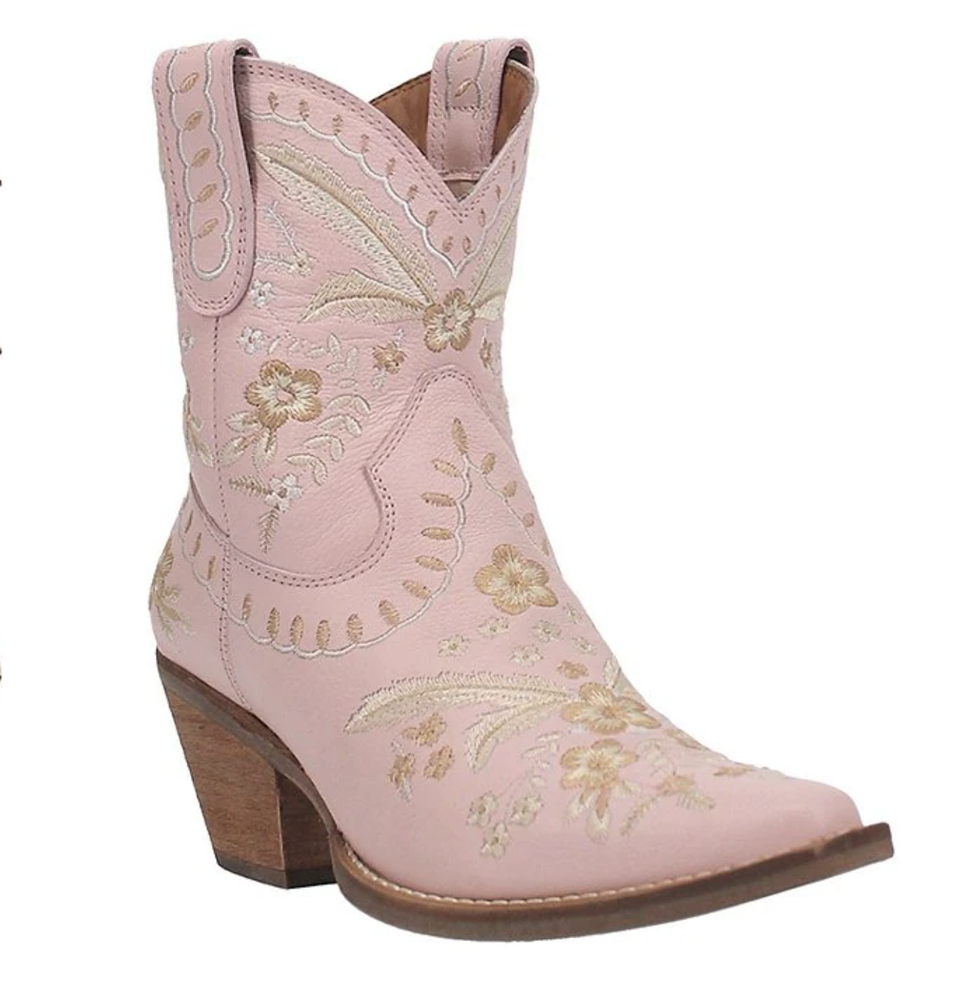 Primrose Leather Feather & Floral Embroidered Booties