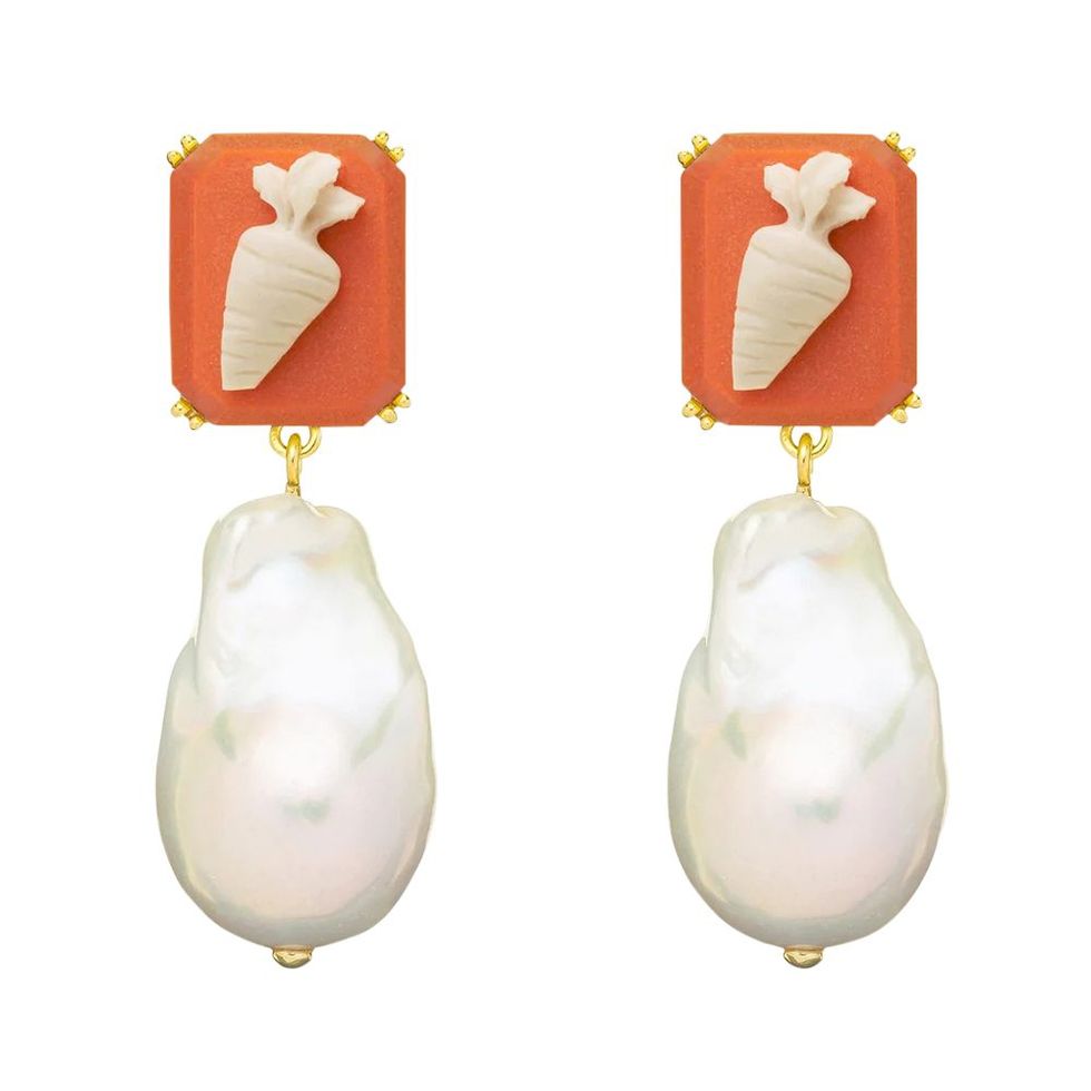 Camo Carrot + Pearl Earrings