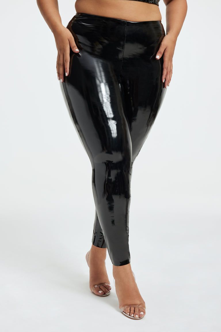 High-waist glossy patent leather leggings | Elisabetta Franchi® Outlet