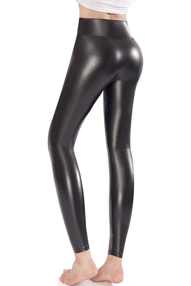 Womens Faux Leather Leggings Stretchy Shiny Leather Pants High Waist Party
