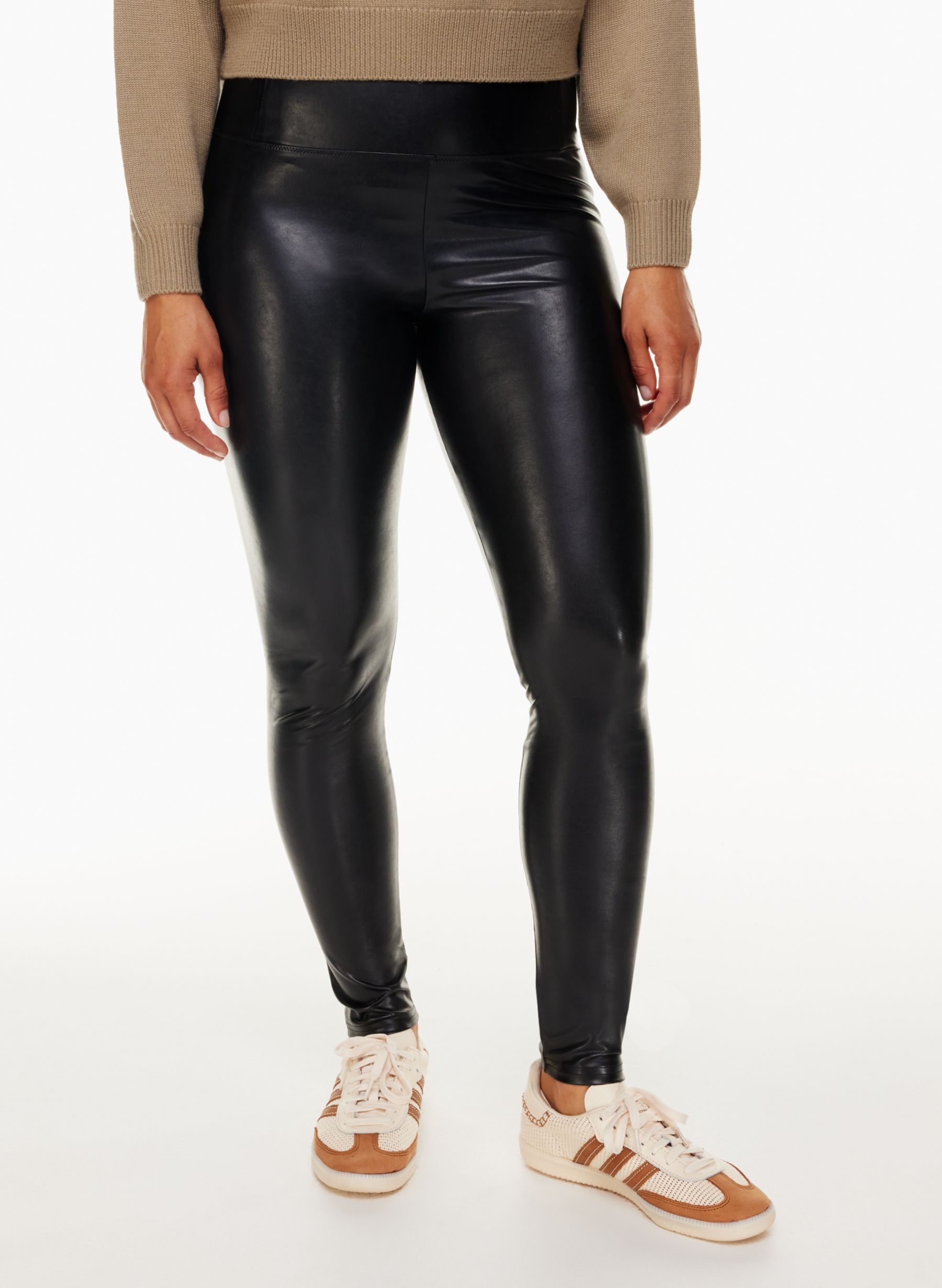 Spanx Petite leather look biker legging with contoured power waistband in  black | ASOS