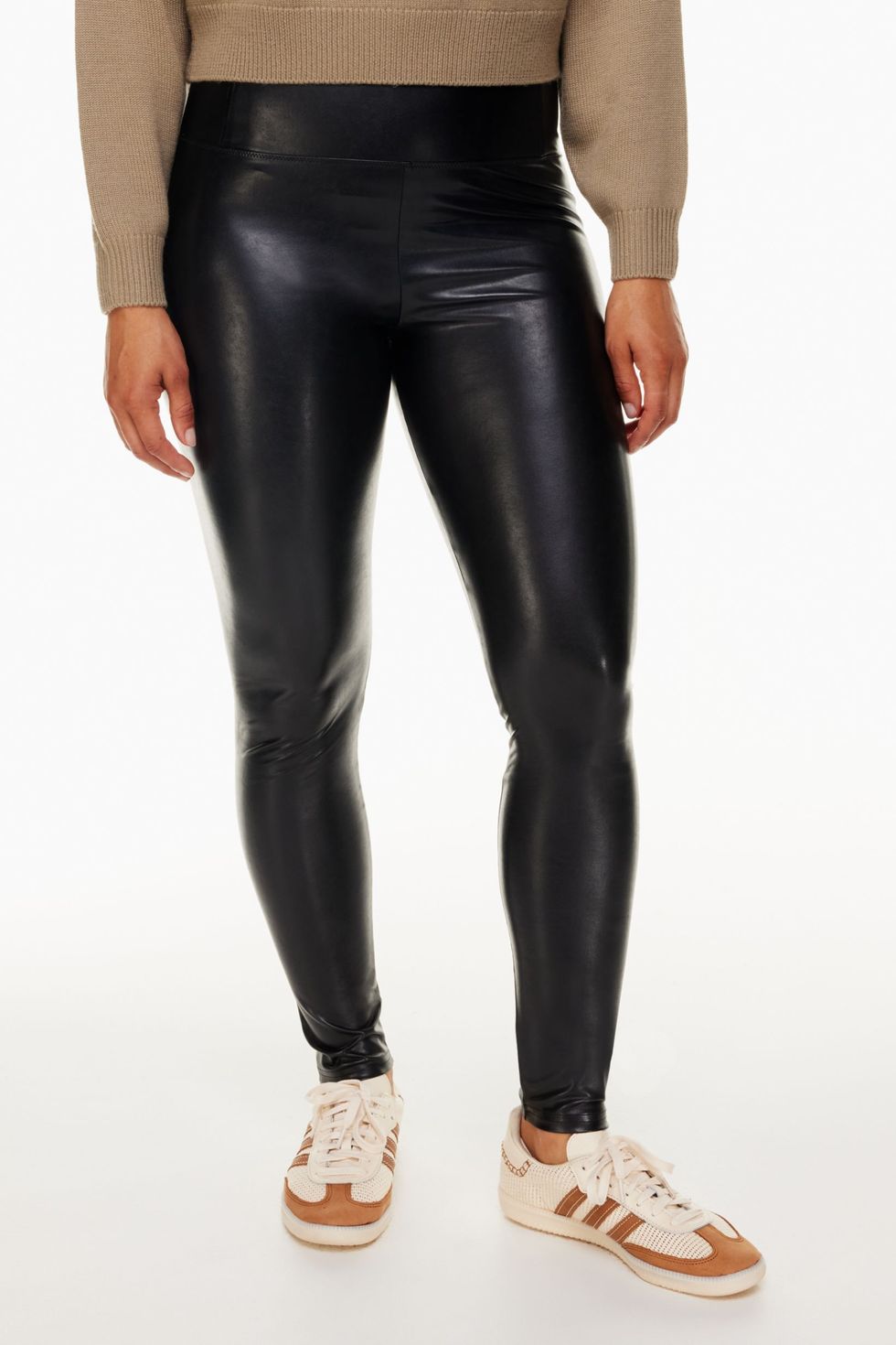 Black Wet Look Silk Like Shiny with The Silver Side Zip - Leggings