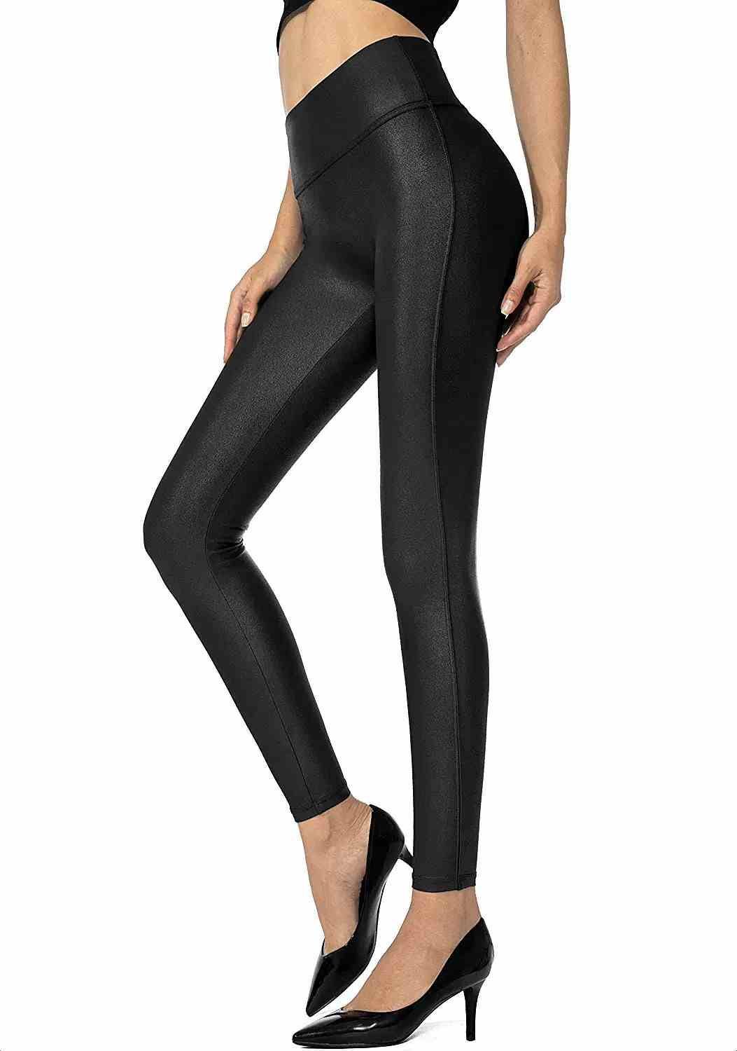 SPINP Sheer Leggings For Women High Waist Split Hem PU Leather Leggings  (Color : Black, Size : XS): Buy Online at Best Price in UAE - Amazon.ae