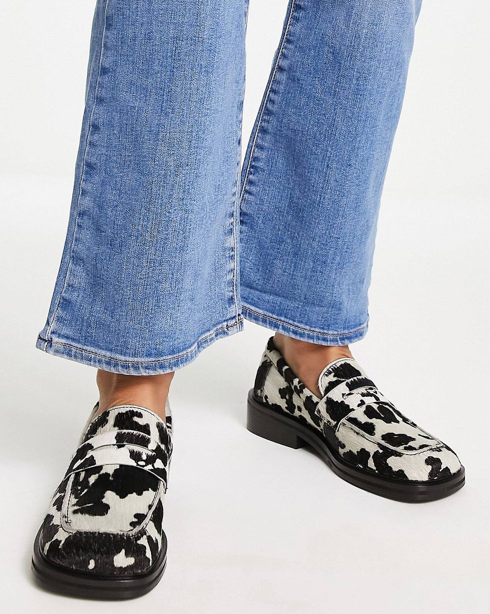 ASOS DESIGN Leather Loafers in Cow Pony