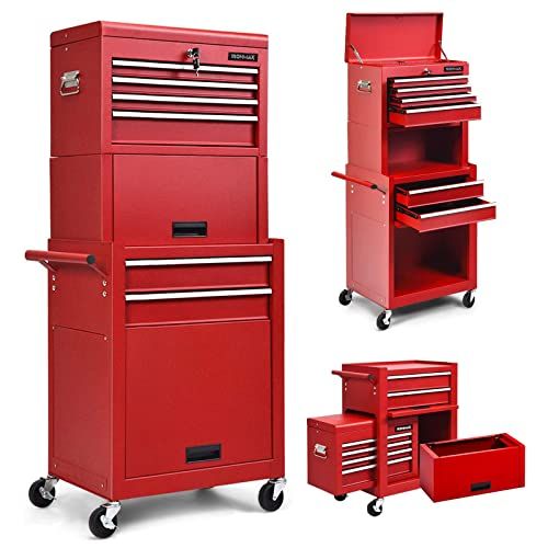 3-Drawer Tool Chest with Wheels, Rolling Tool Chest with Independent Tool  Box, Keyed Locking System Tool Chest for Garage and Warehouse(Red&Black)