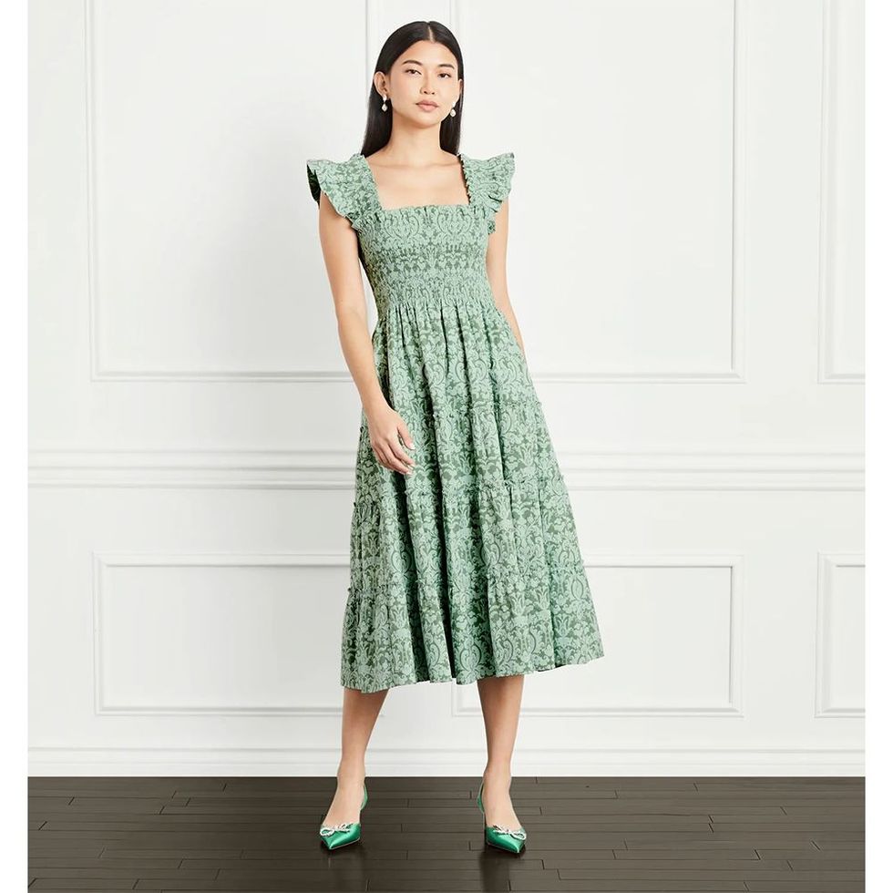 The Ellie Nap Dress in Green Jacquard