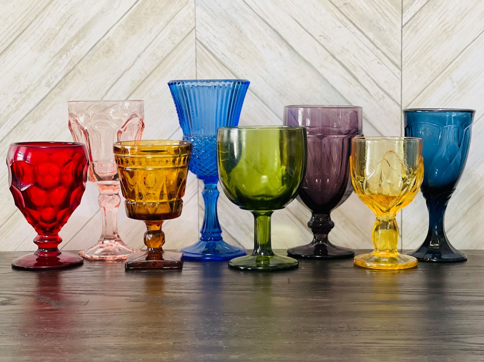 8 Vintage Multicolored Goblets