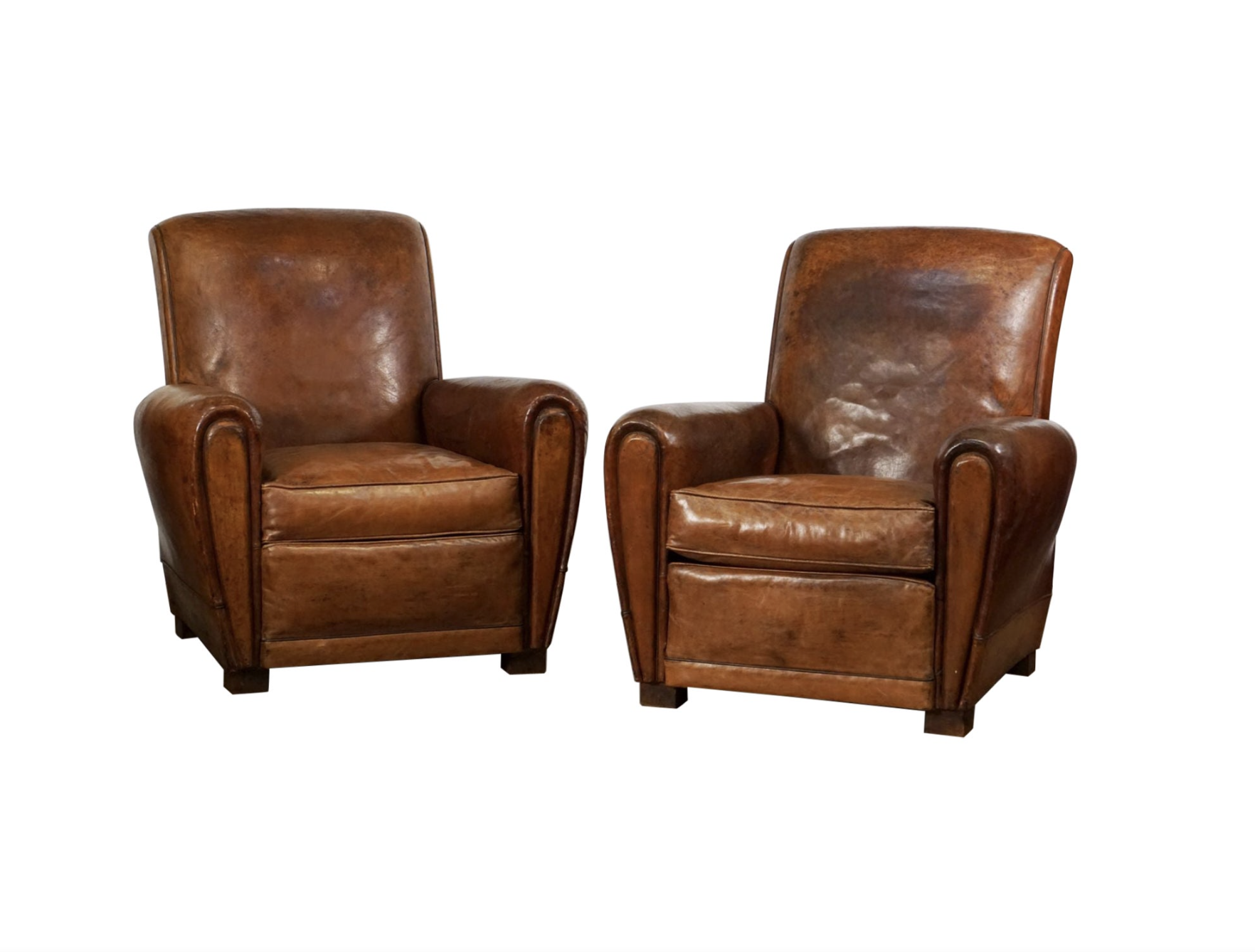 French Leather Club Chairs from the Art Deco Era ''Priced Individually''