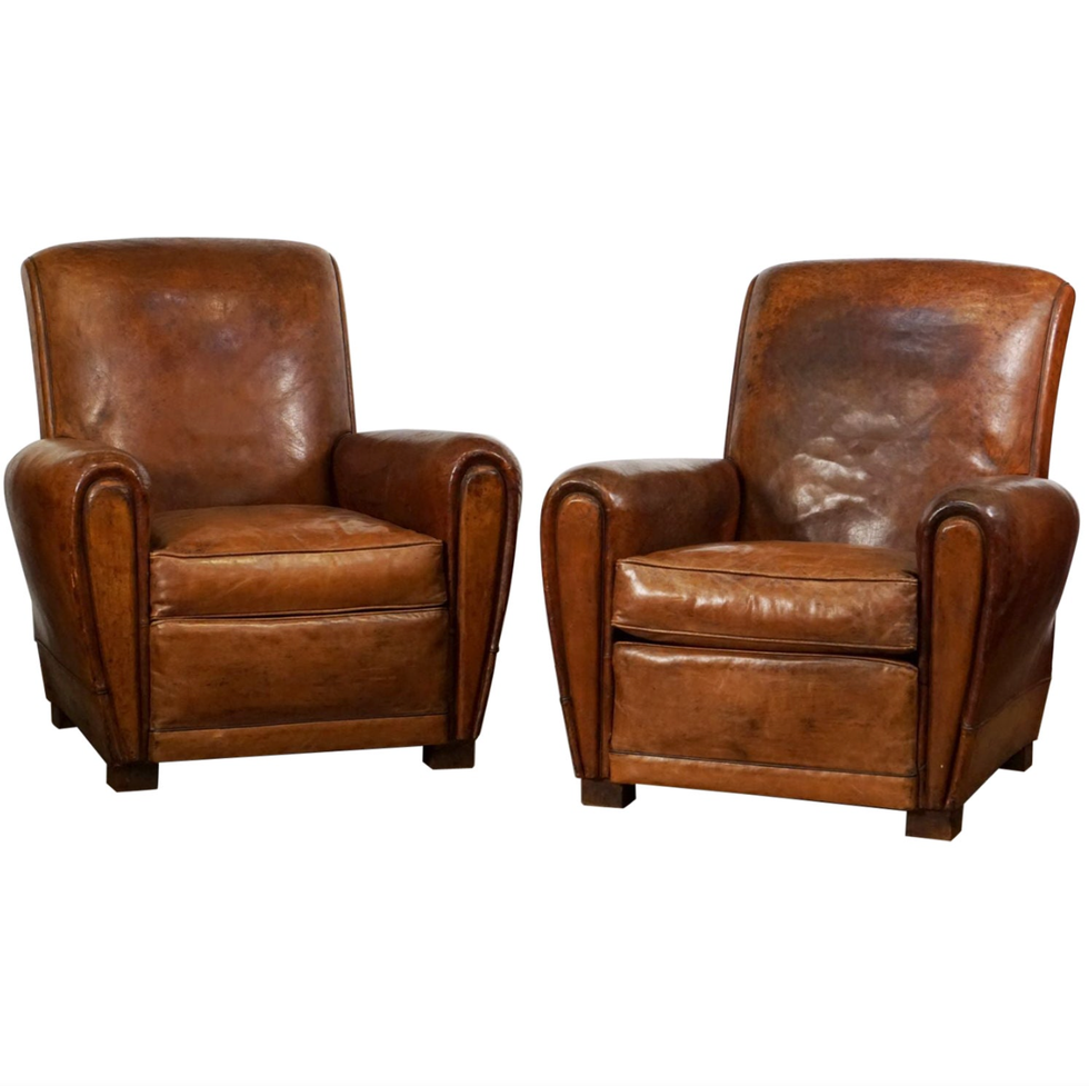 French Leather Club Chairs from the Art Deco Era ''Priced Individually''