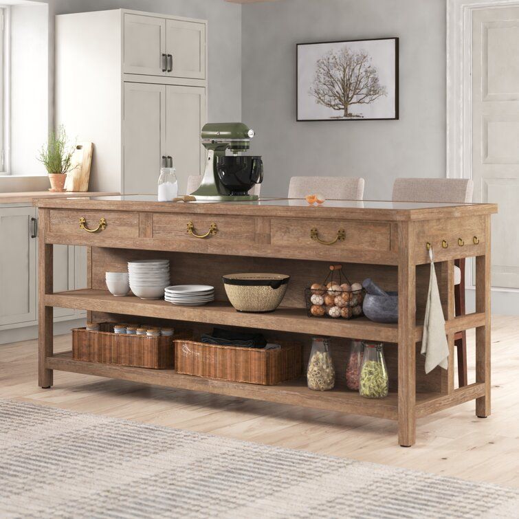 Meghan 214Cm Wide Kitchen Island with Marble Top