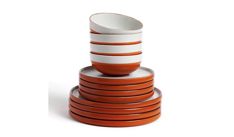 Habitat 12 Piece Stoneware Dinner Set - Rust Speckle