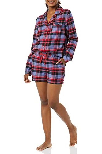 Lightweight Woven Flannel Pajama Set with Shorts