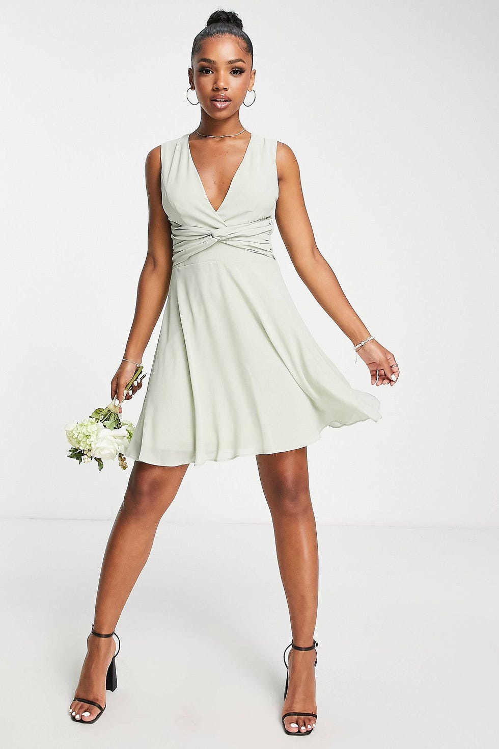 Bridesmaid flare mini dress in sage green