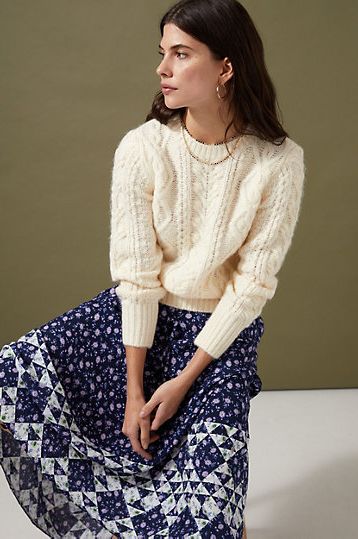 Cable Knit Puff Sleeve Jumper with Wool
