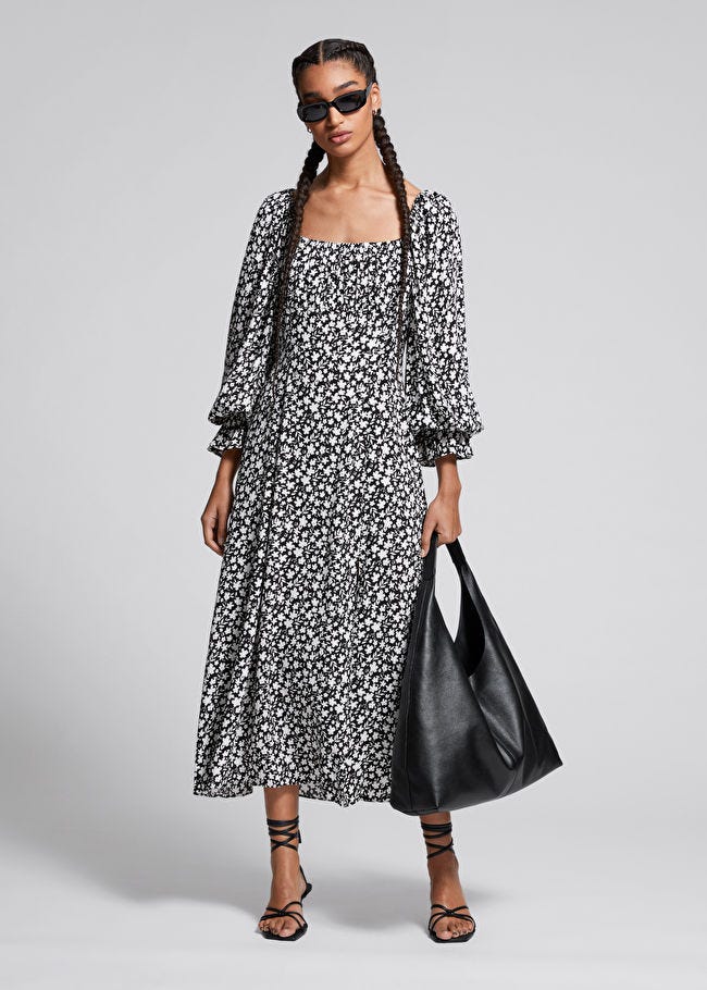 Relaxed Double-Puff Sleeve Dress
