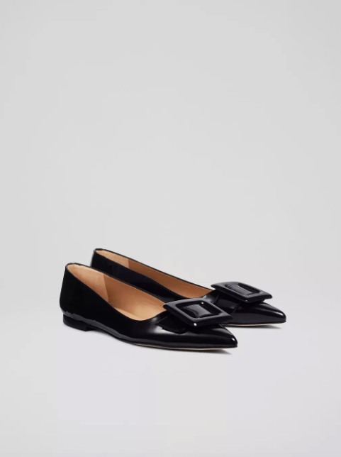 Devon Blue Patent Leather Buckle-Detail Flats