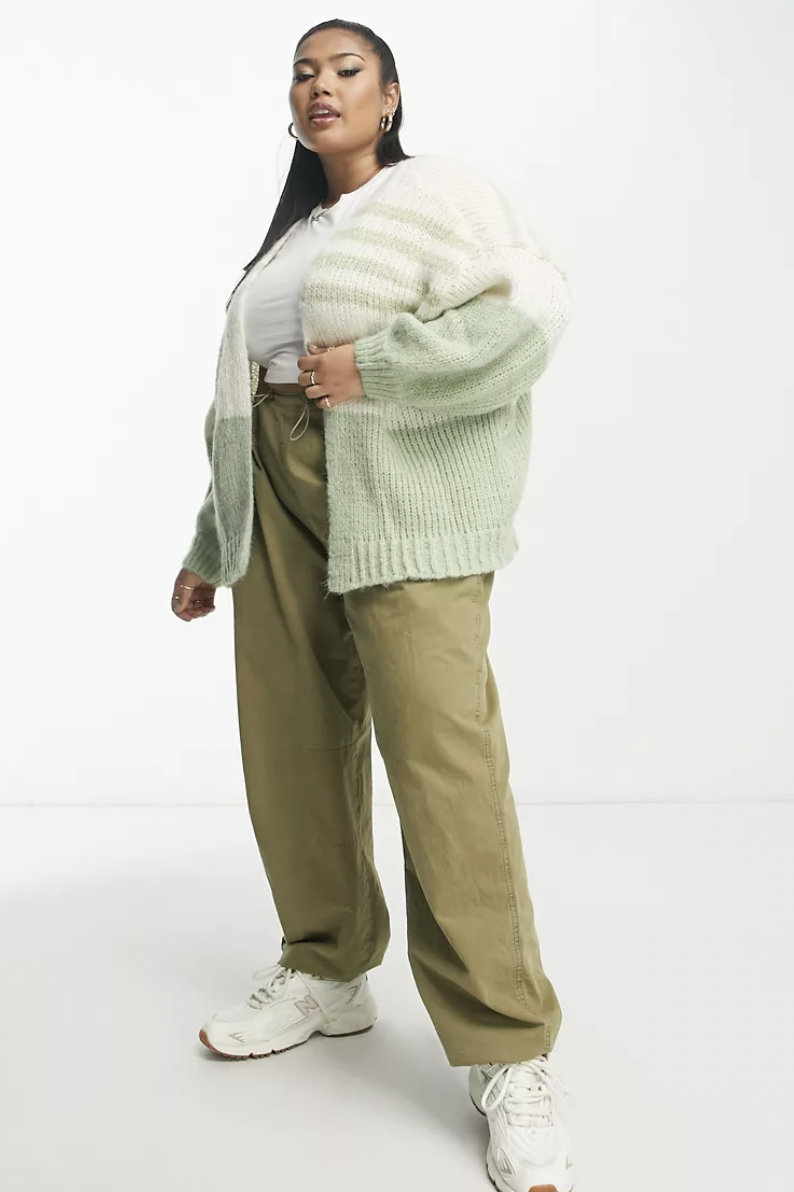 Vero Moda Curve Knitted Cardigan in Sage Stripe